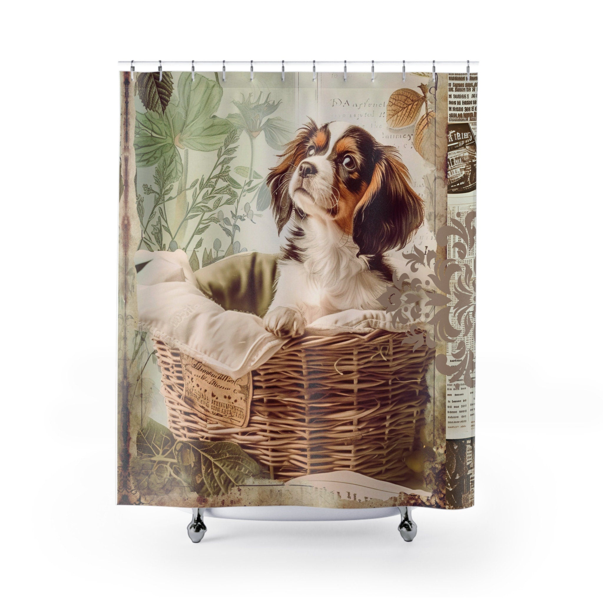 Adorable Puppy in Basket Shower Curtain