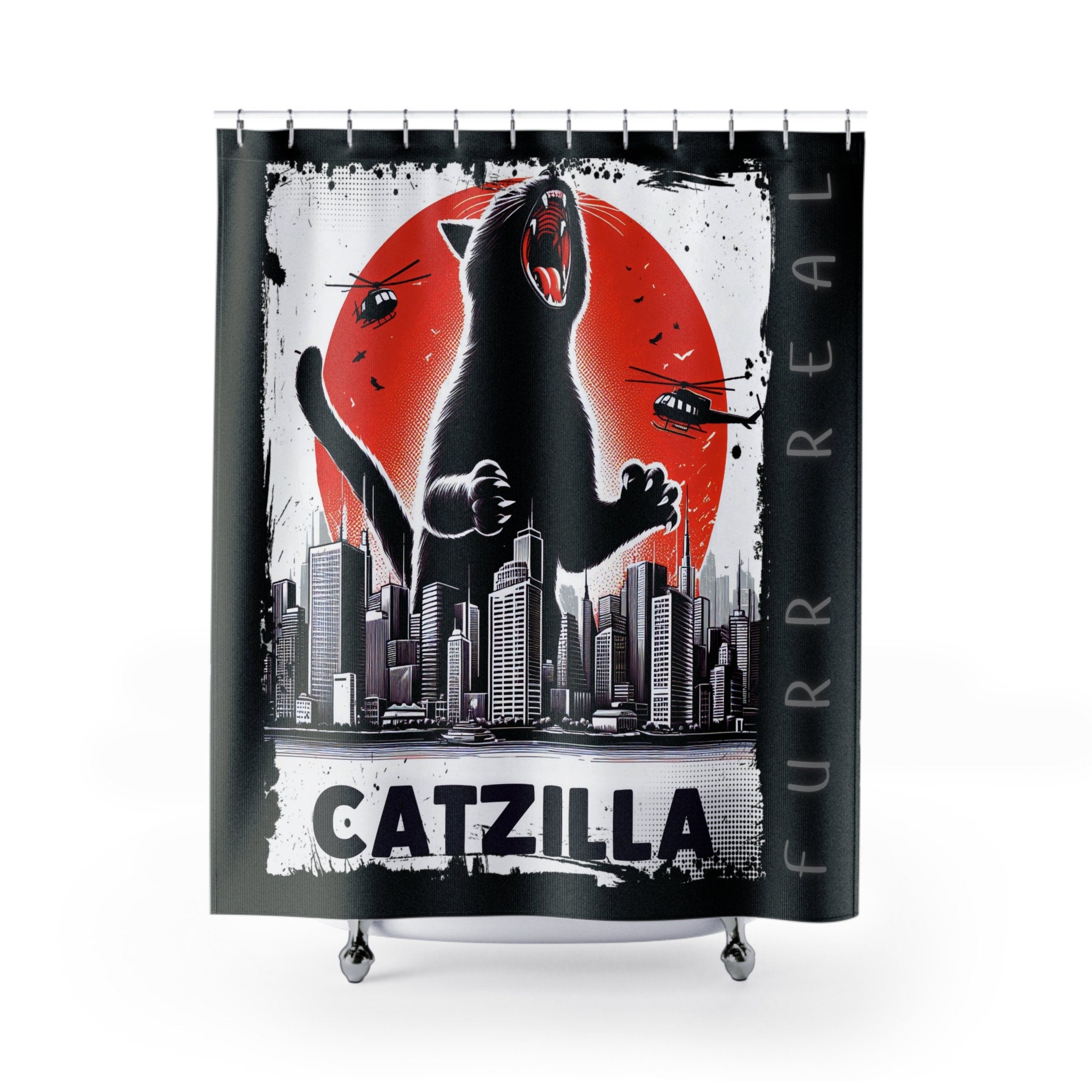 Catzilla Monster Culture Tribute Shower Curtain