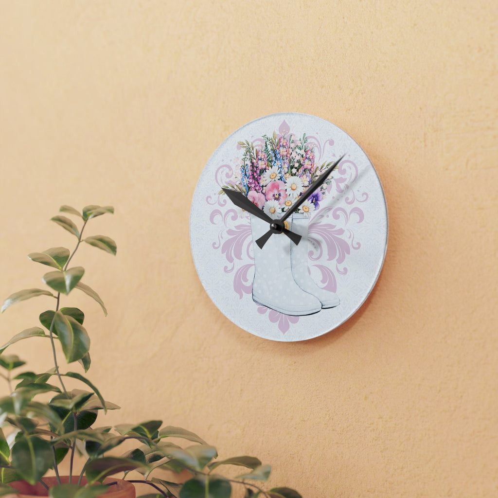 Rustic Shabby Cottage Gardening  Acrylic Wall Clock