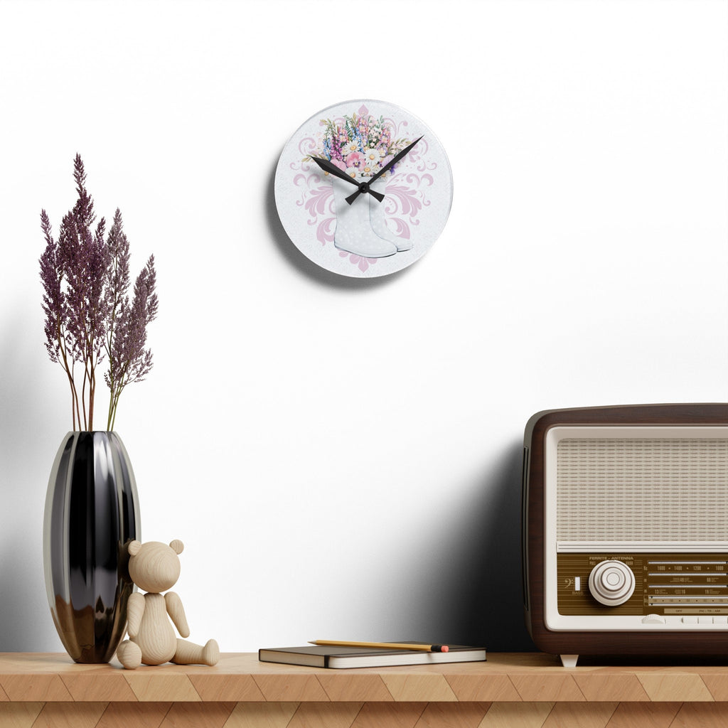 Rustic Shabby Cottage Gardening  Acrylic Wall Clock