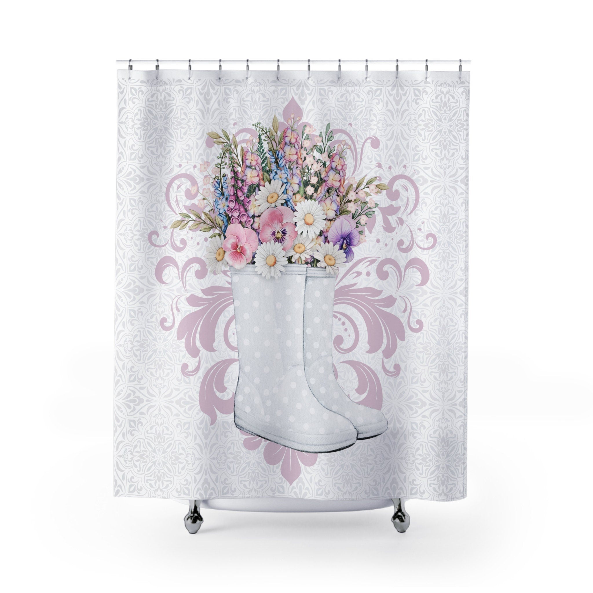Rustic Shabby Chic Cottage Gardeni Boots Shower Curtain