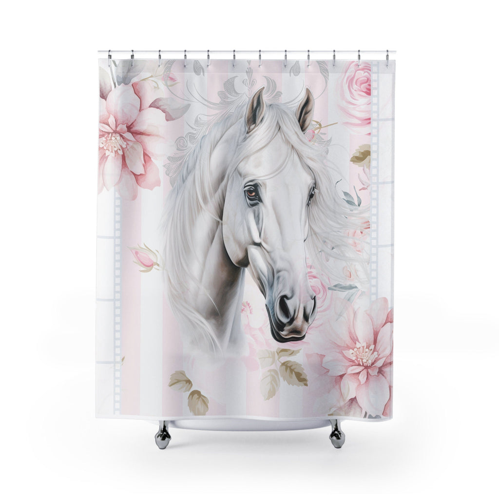 Shabby Rustic Chic White Horse Cottage Shower Curtain