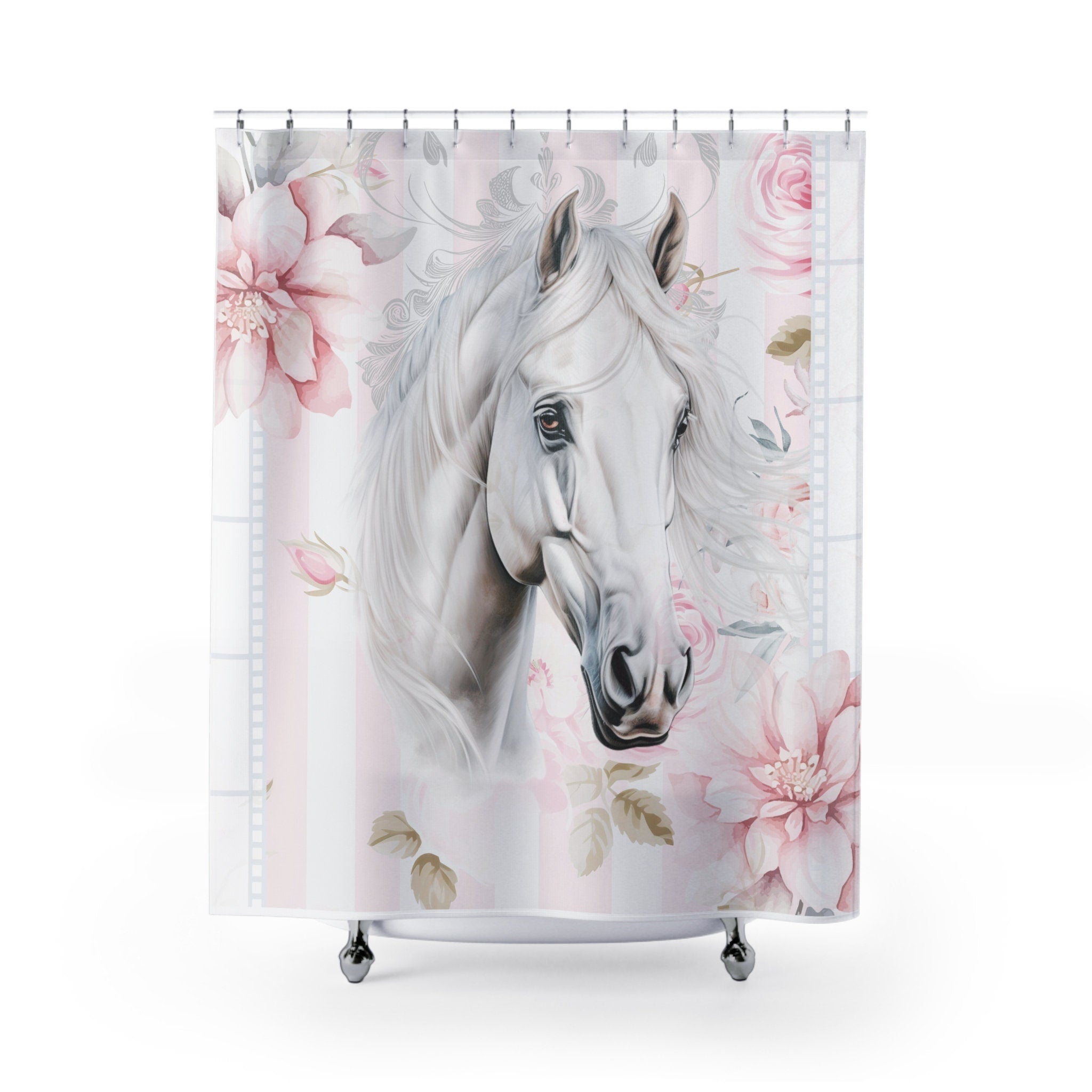 Shabby Rustic Chic White Horse Cottage Shower Curtain