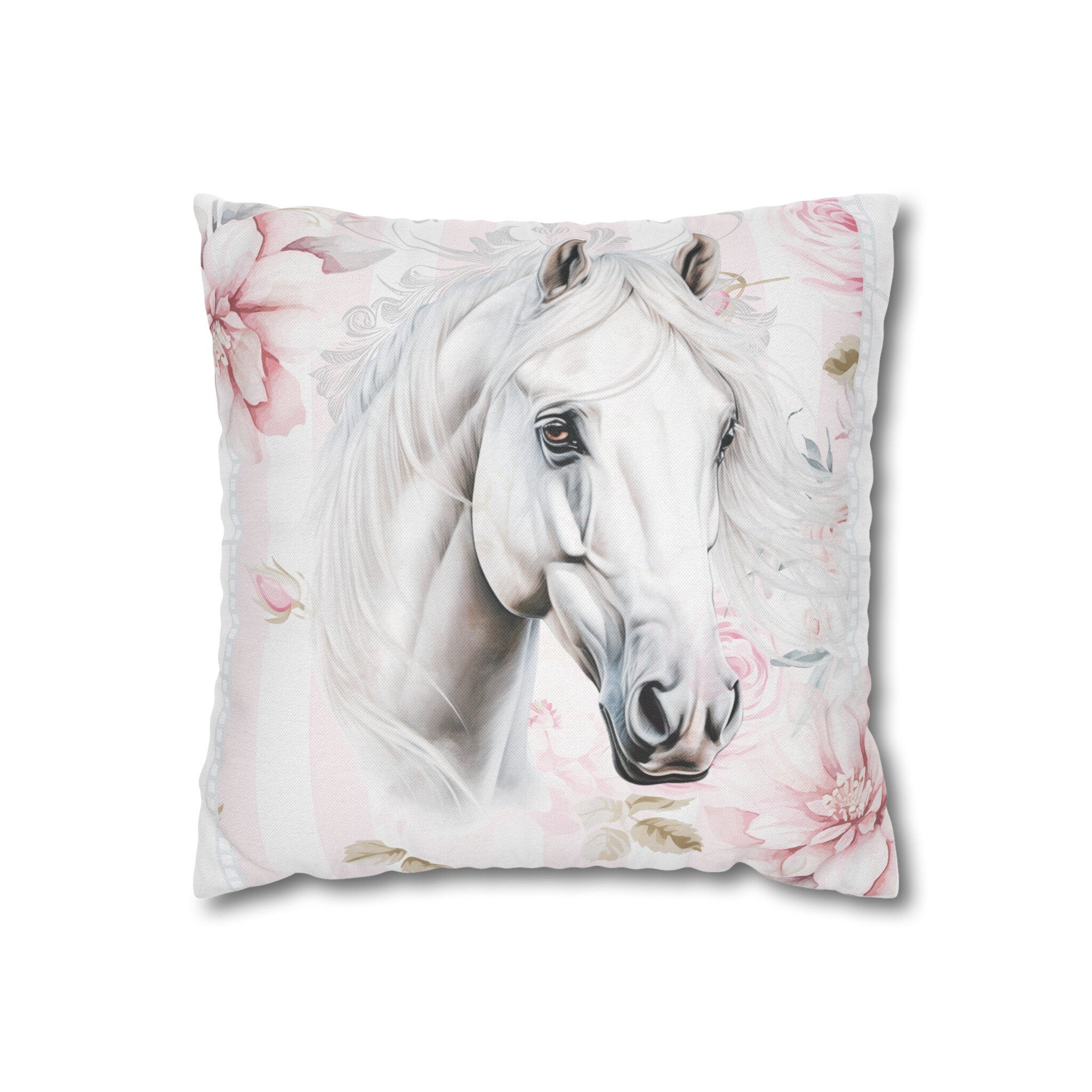 Luxury Spun Polyester Shabby Chic White Stallion Cottage Pillowcase