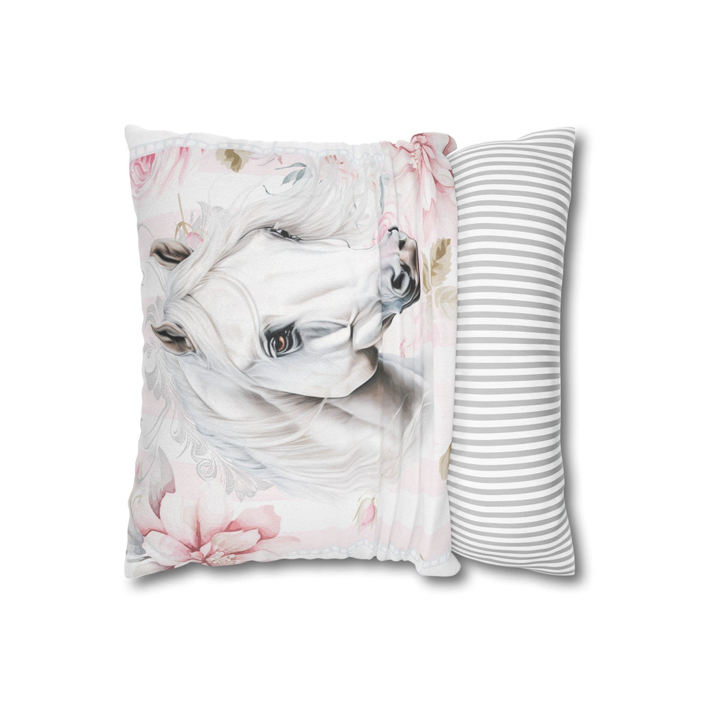 Luxury Spun Polyester Shabby Chic White Stallion Cottage Pillowcase
