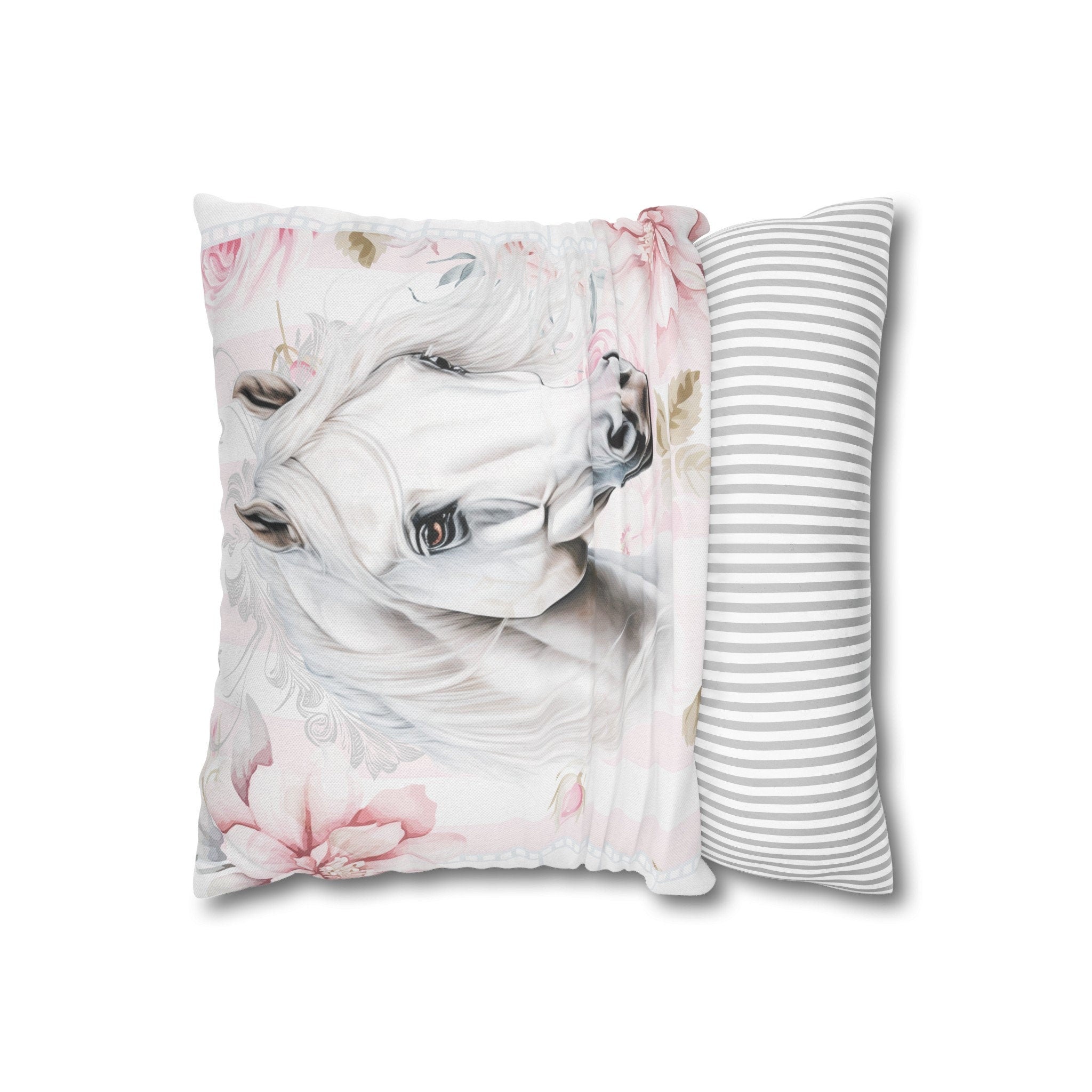 Luxury Spun Polyester Shabby Chic White Stallion Cottage Pillowcase