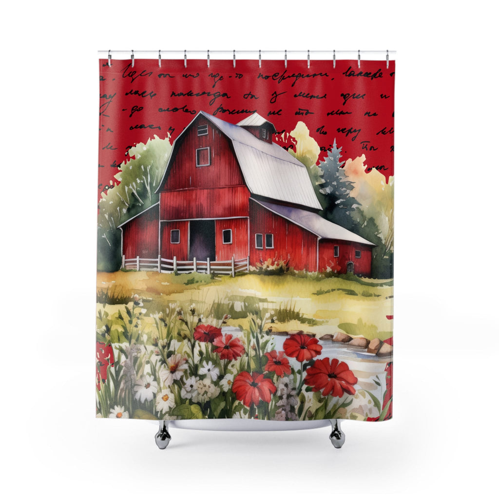 Rustic Country Red Barn Shower Curtain