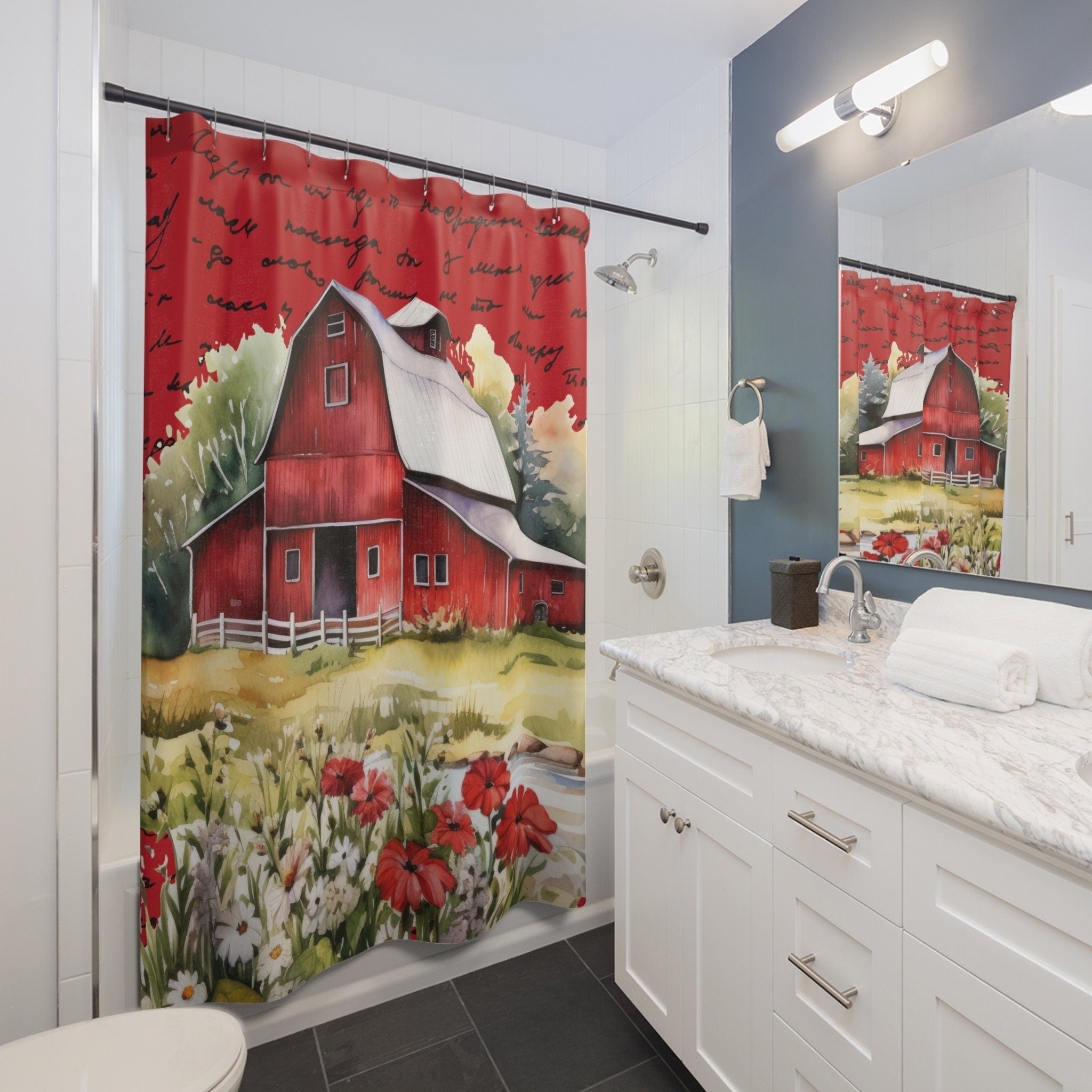 Rustic Country Red Barn Shower Curtain