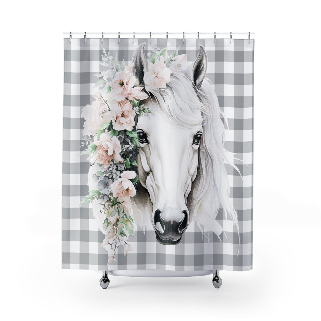 Rustic Chic White Boho Horse Cottage Shower Curtain