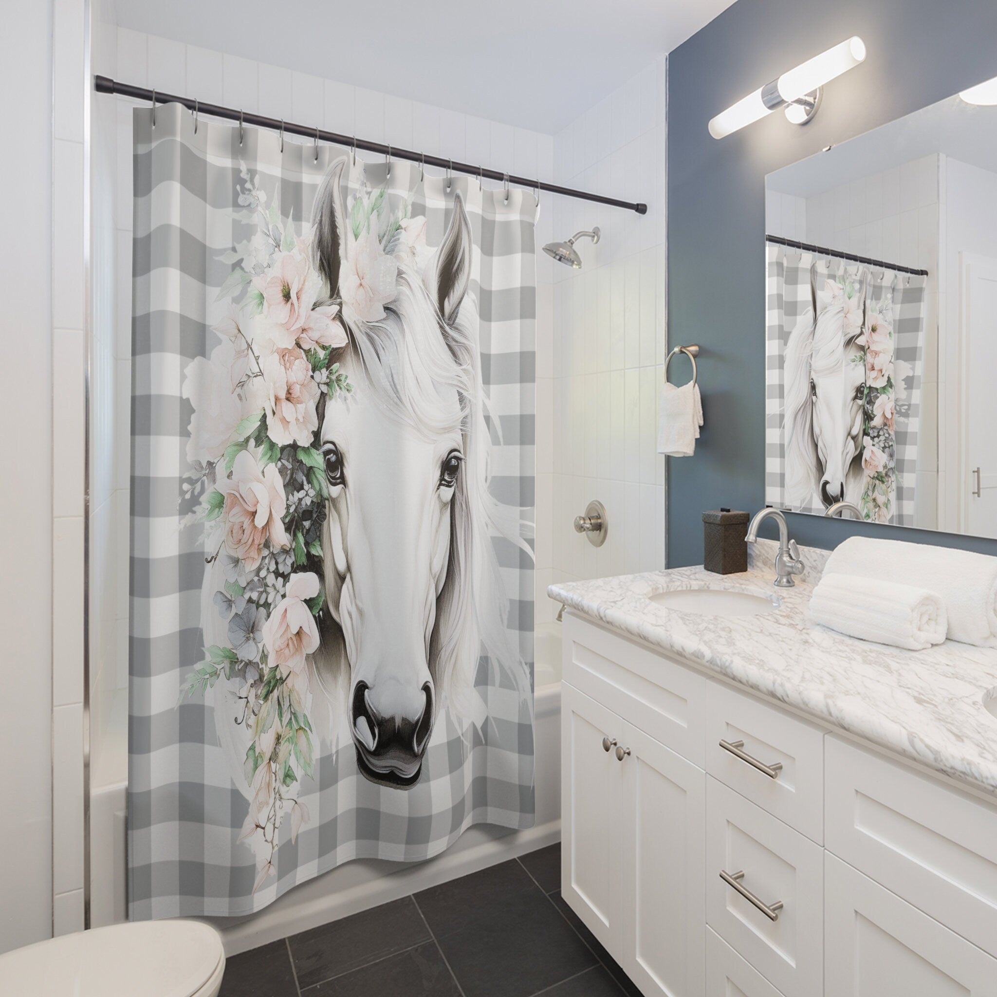 Rustic Chic White Boho Horse Cottage Shower Curtain