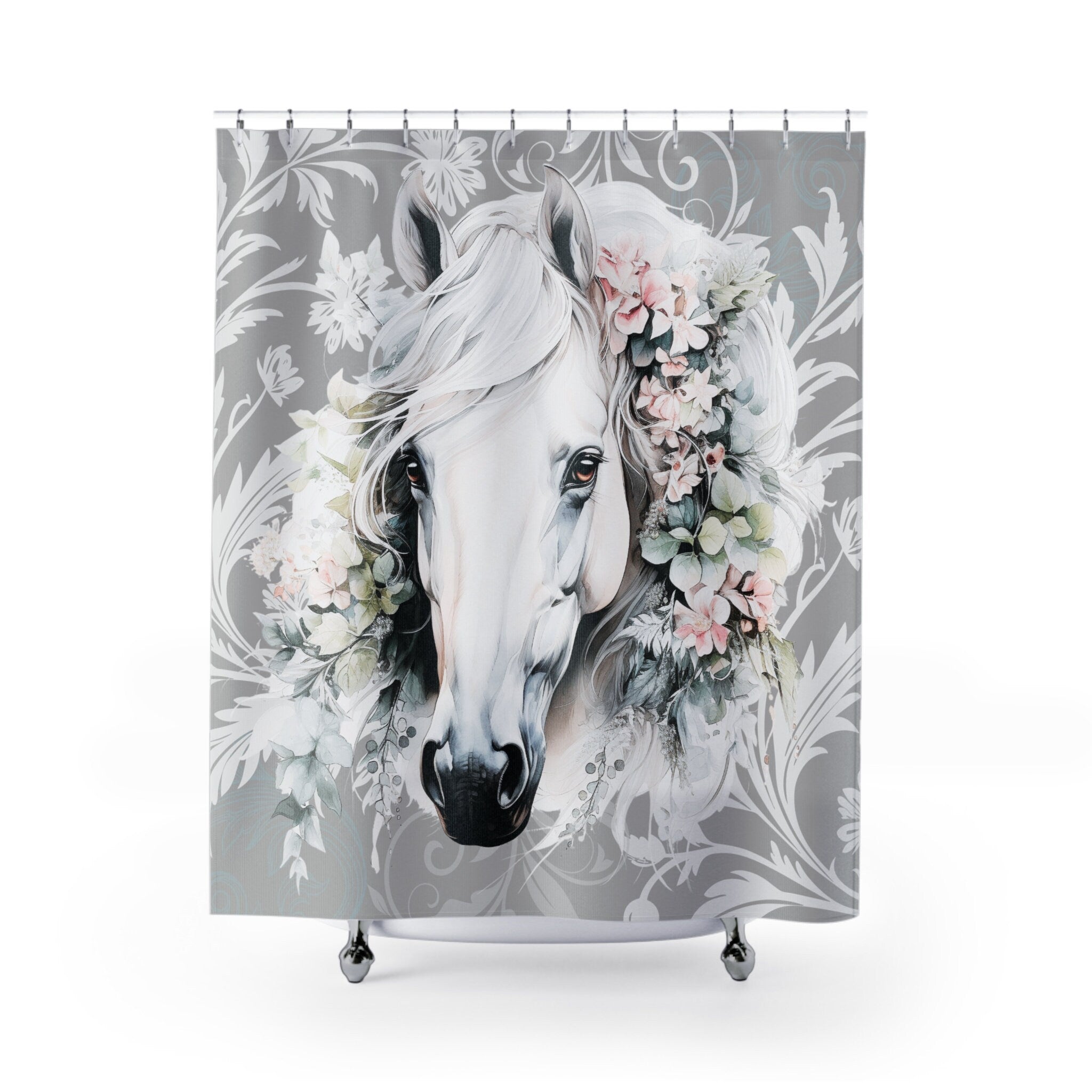 Boho Rustic Shabby Gray Horse Shower Curtain