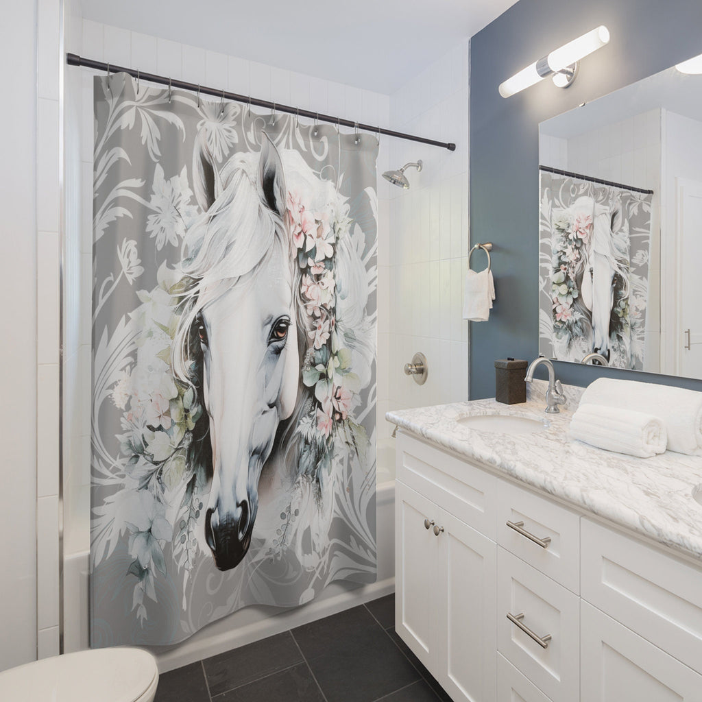 Boho Rustic Shabby Gray Horse Shower Curtain