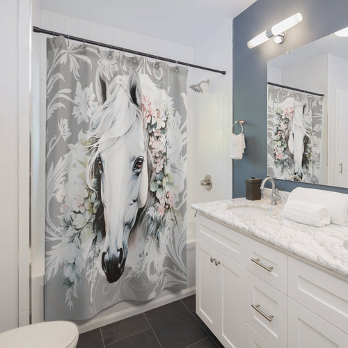 Boho Rustic Shabby Gray Horse Shower Curtain
