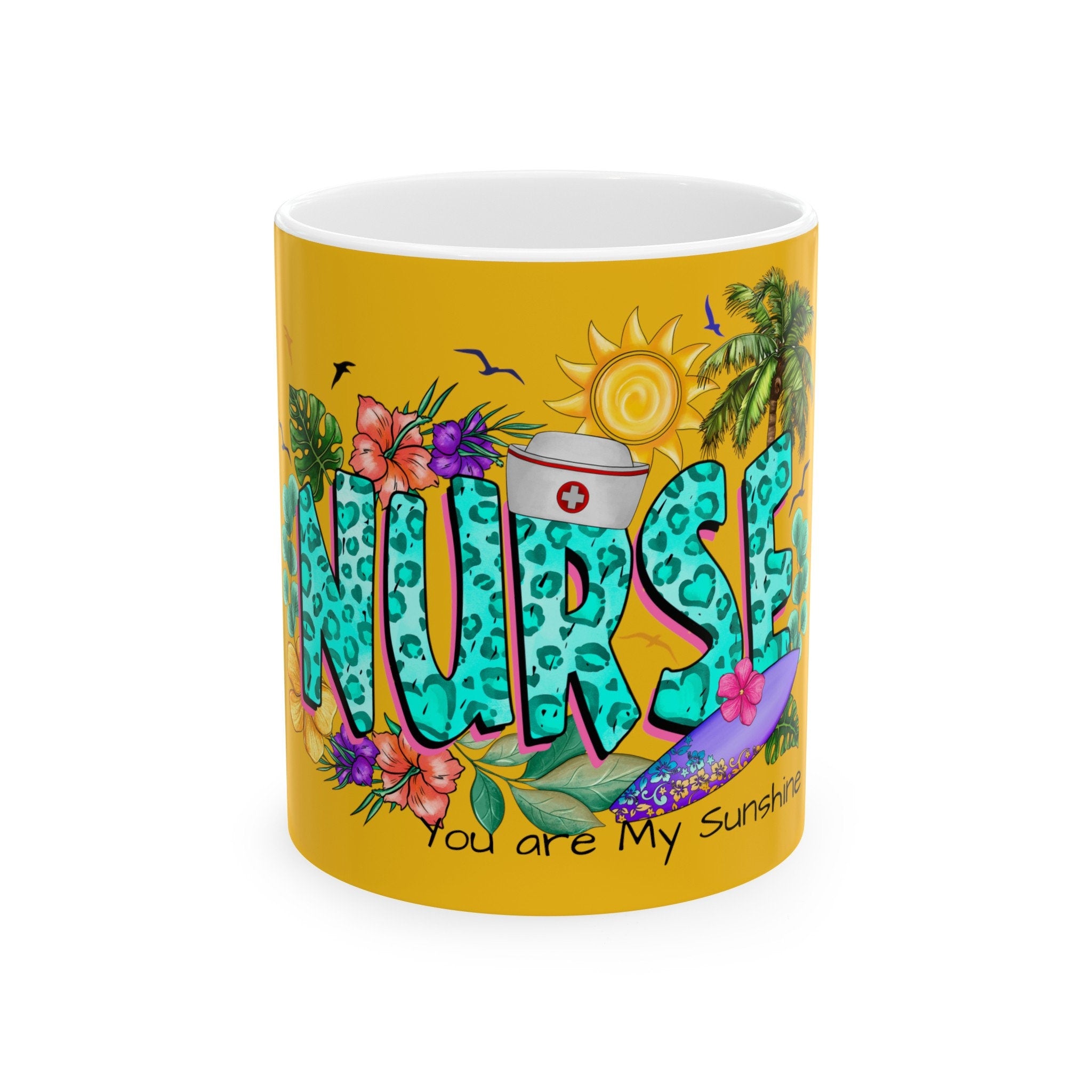 Summer "Nurse" with Your Name "Nurse"  Mug, (11oz, 15oz)  Yellow