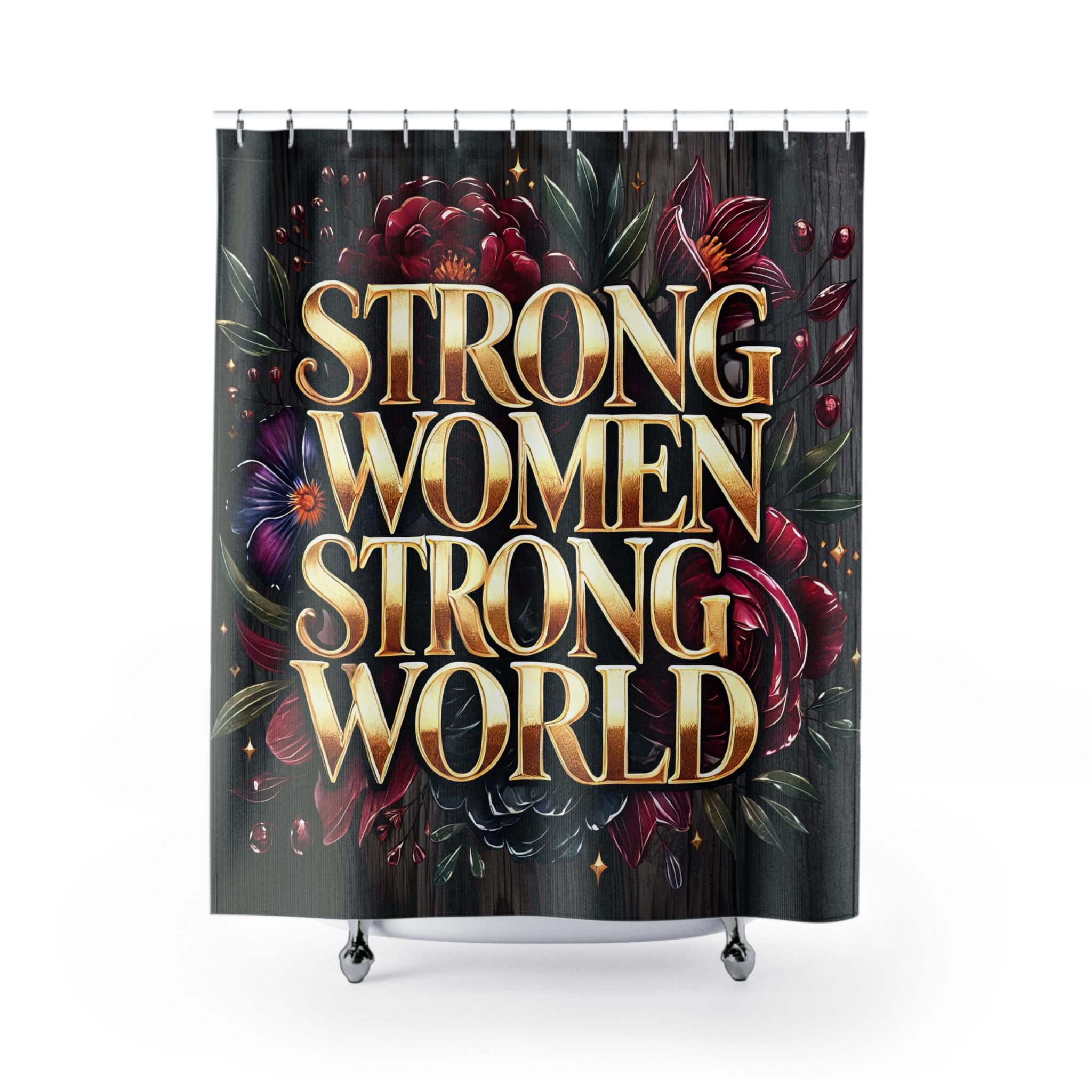 Empowering 'Strong Women' Shower Curtain: Gold, Black, Pink Bathroom Decor