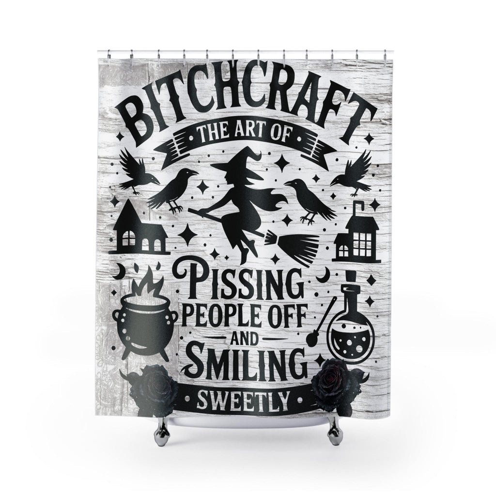 Funny 'Bitchcraft' Shower Curtain: Sarcastic Witchy Bathroom Decor