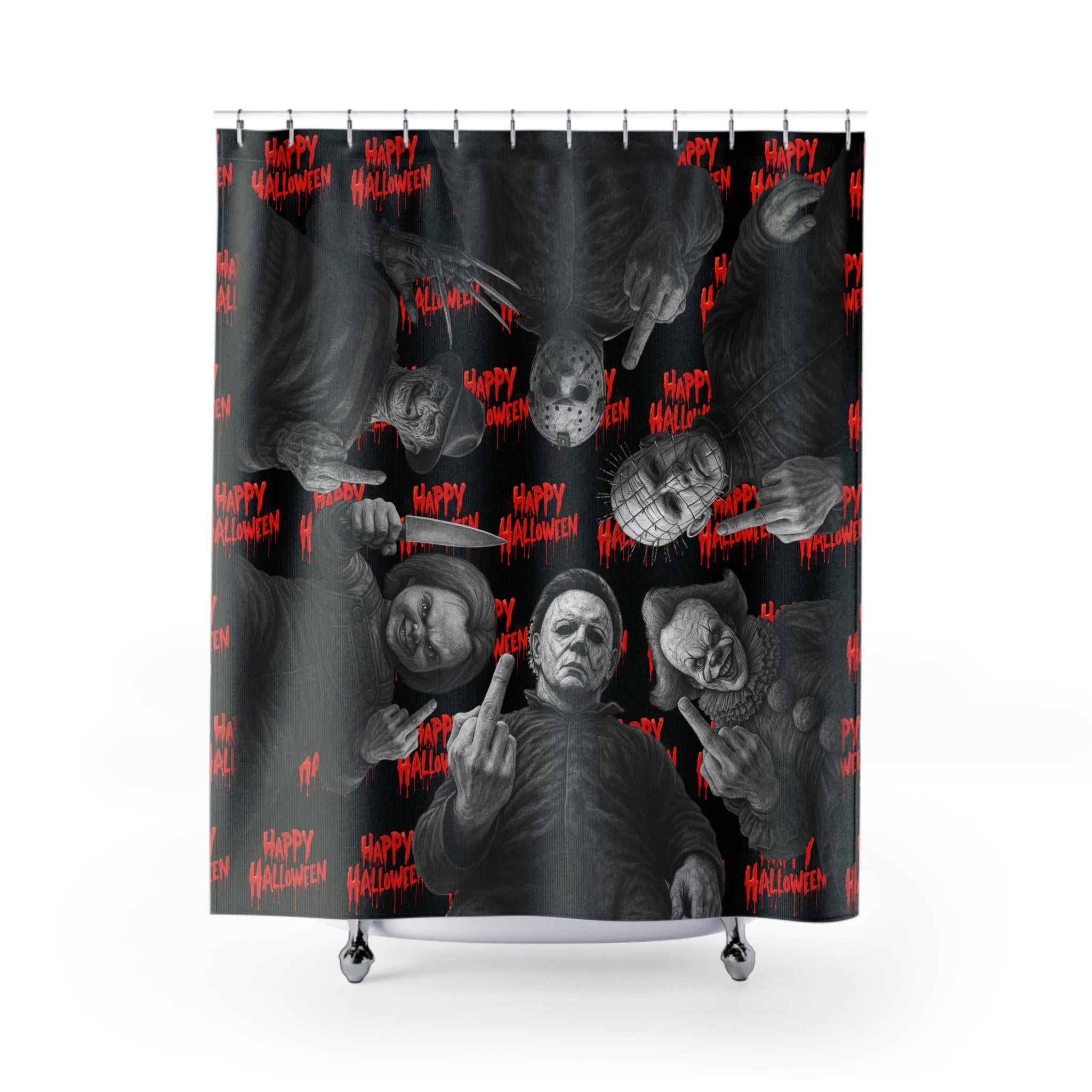 Horror Movie Villains Shower Curtain: 80s Slasher Halloween Bathroom Decor