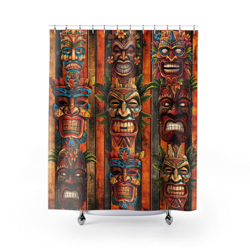 Tiki Masks Shower Curtain: Hawaiian Tropical Bathroom Decor