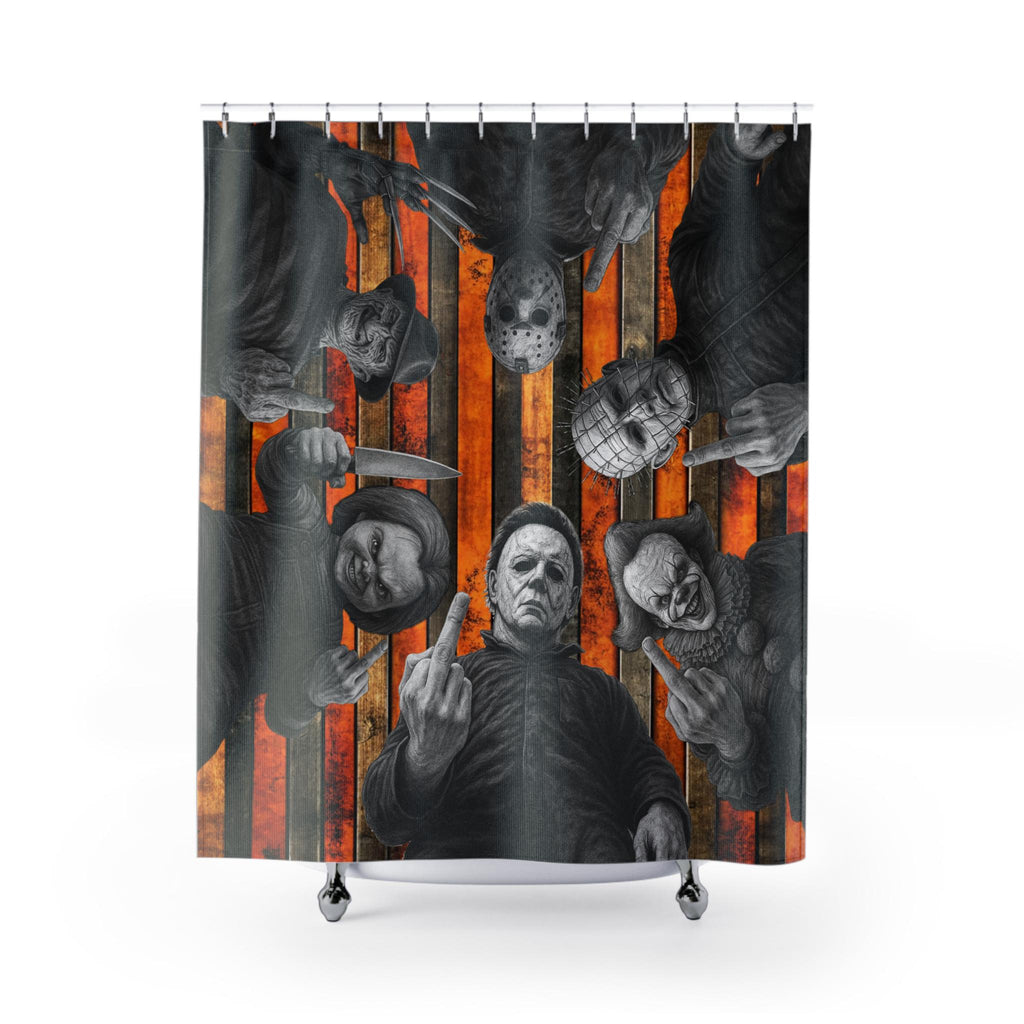 Retro Horror Slashers Shower Curtain: 80s Halloween Bathroom Decor