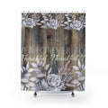 Rustic Barnwood Shower Curtain: Silver Lilac Floral 'Forever Thankful'
