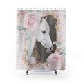 White Horse Farmhouse Shower Curtain: Rustic Shabby Chic Bathroom Decor