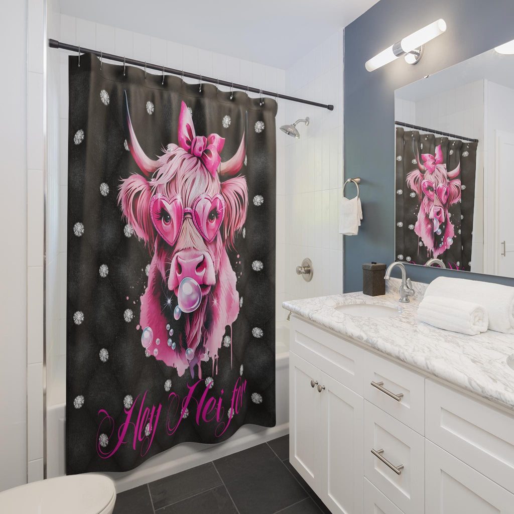 Pink Cow Bubblegum Shower Curtain: Rhinestone Farmhouse Decor