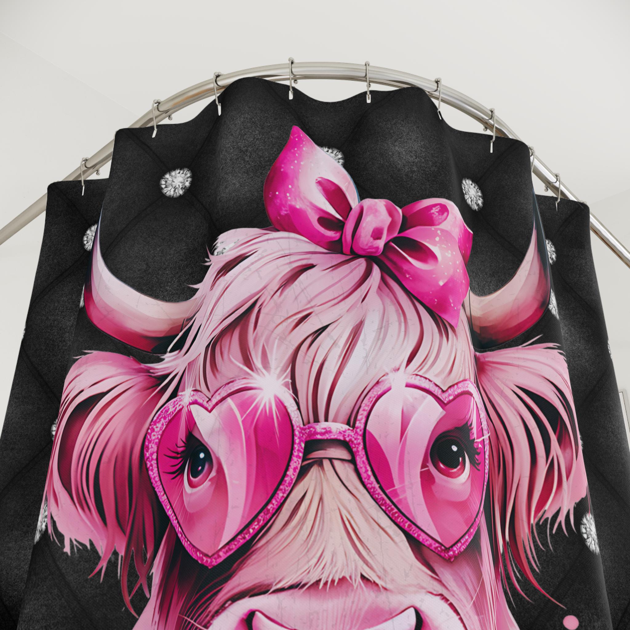 Pink Cow Bubblegum Shower Curtain: Rhinestone Farmhouse Decor