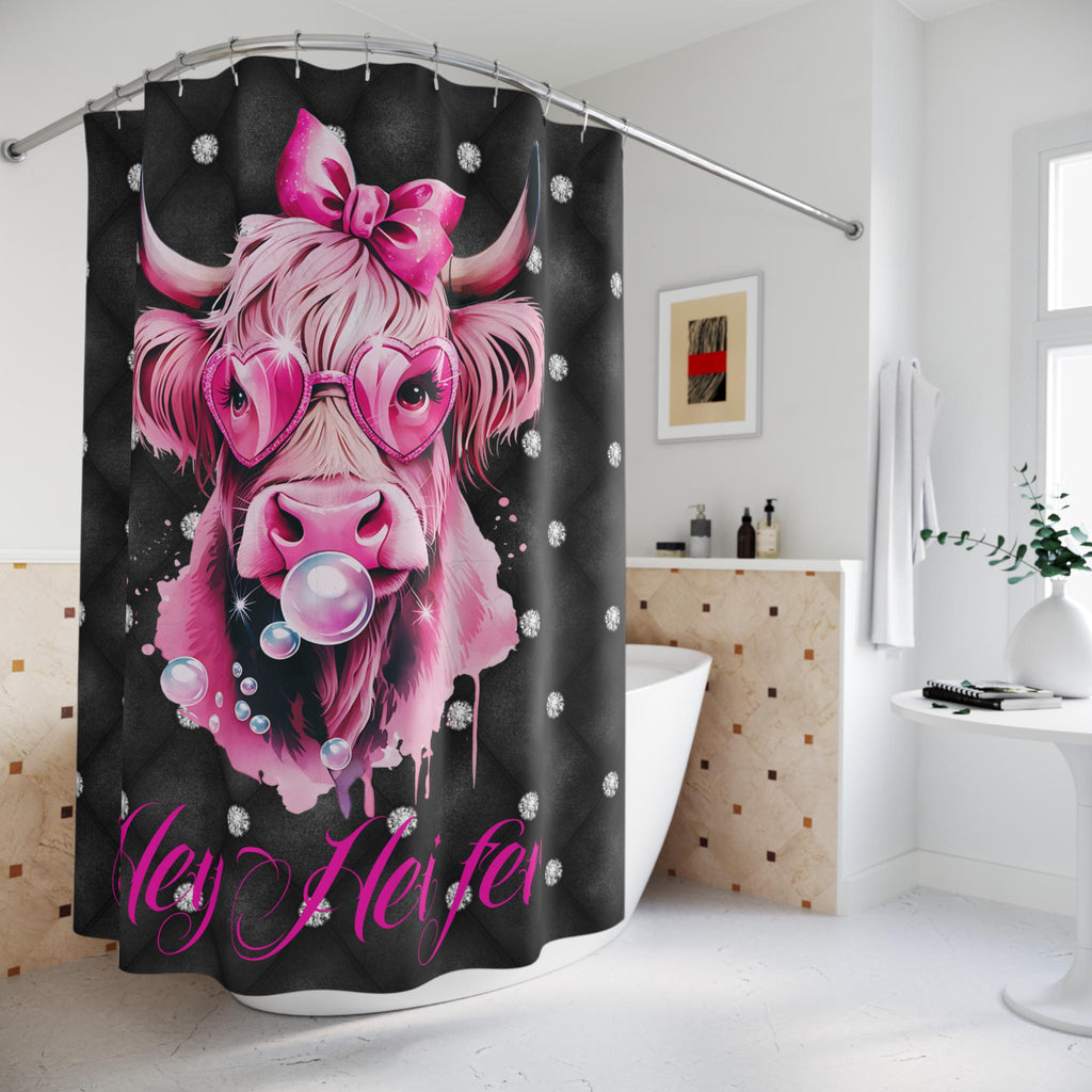 Pink Cow Bubblegum Shower Curtain: Rhinestone Farmhouse Decor