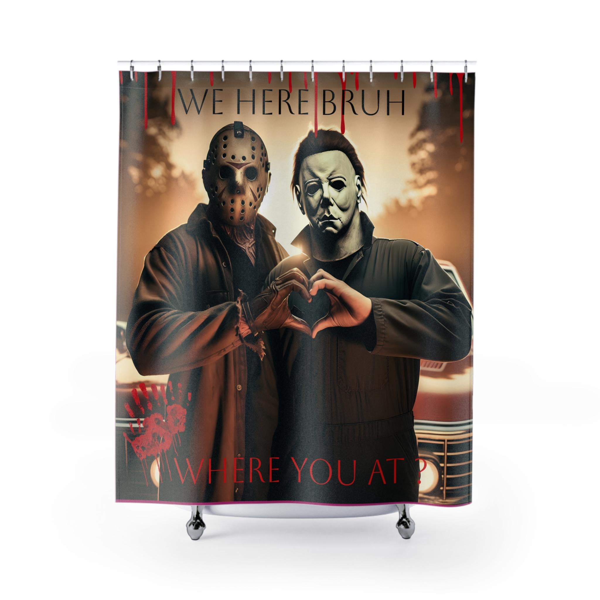Horror Movie Shower Curtain: Michael Myers & Jason - Gothic Halloween Decor