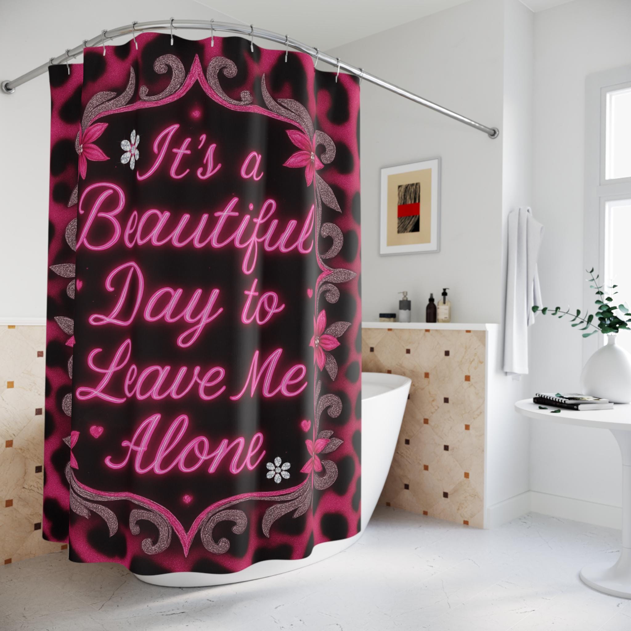 Pink Leopard Print Shower Curtain: Gothic Punk Bathroom Decor