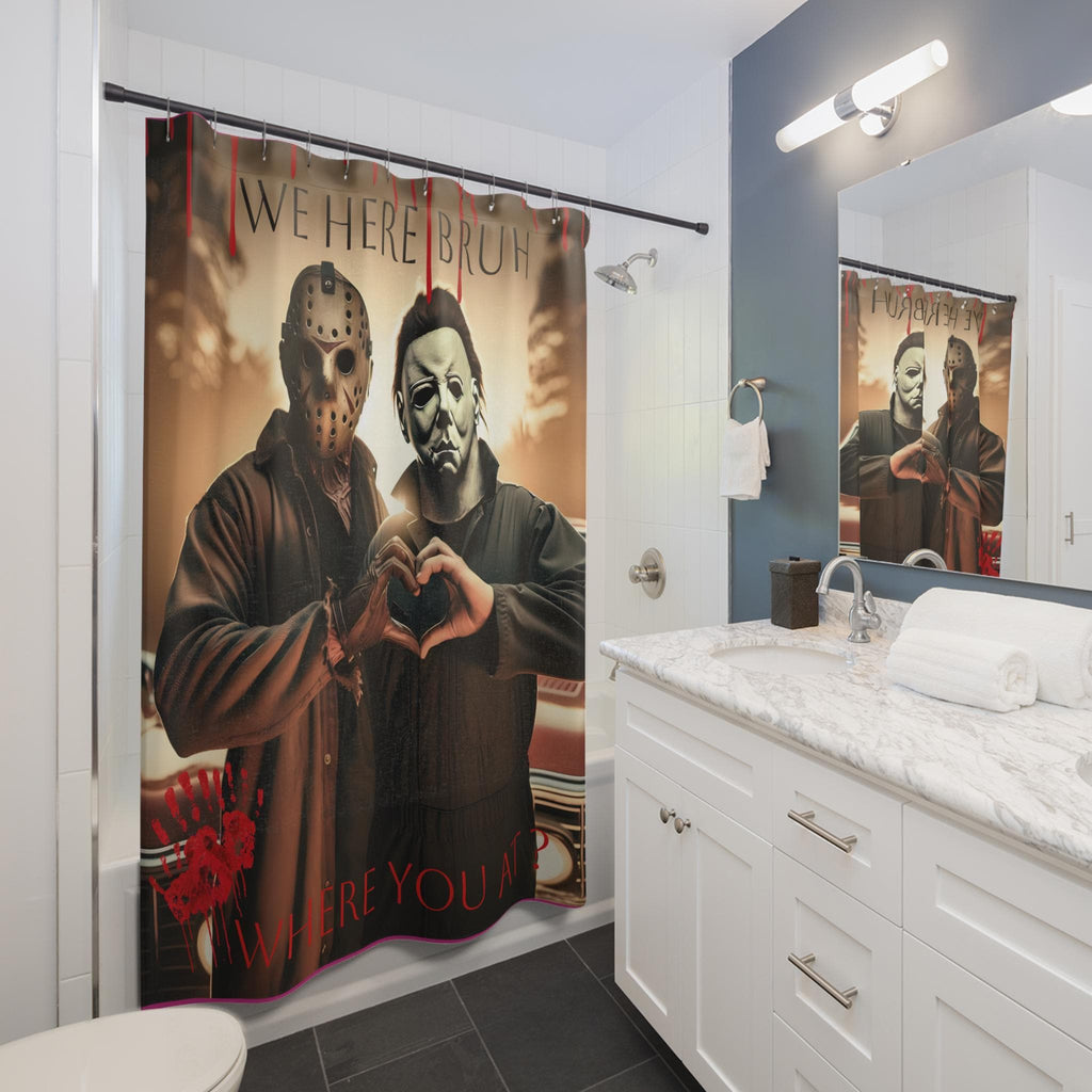 Horror Movie Shower Curtain: Michael Myers & Jason - Gothic Halloween Decor
