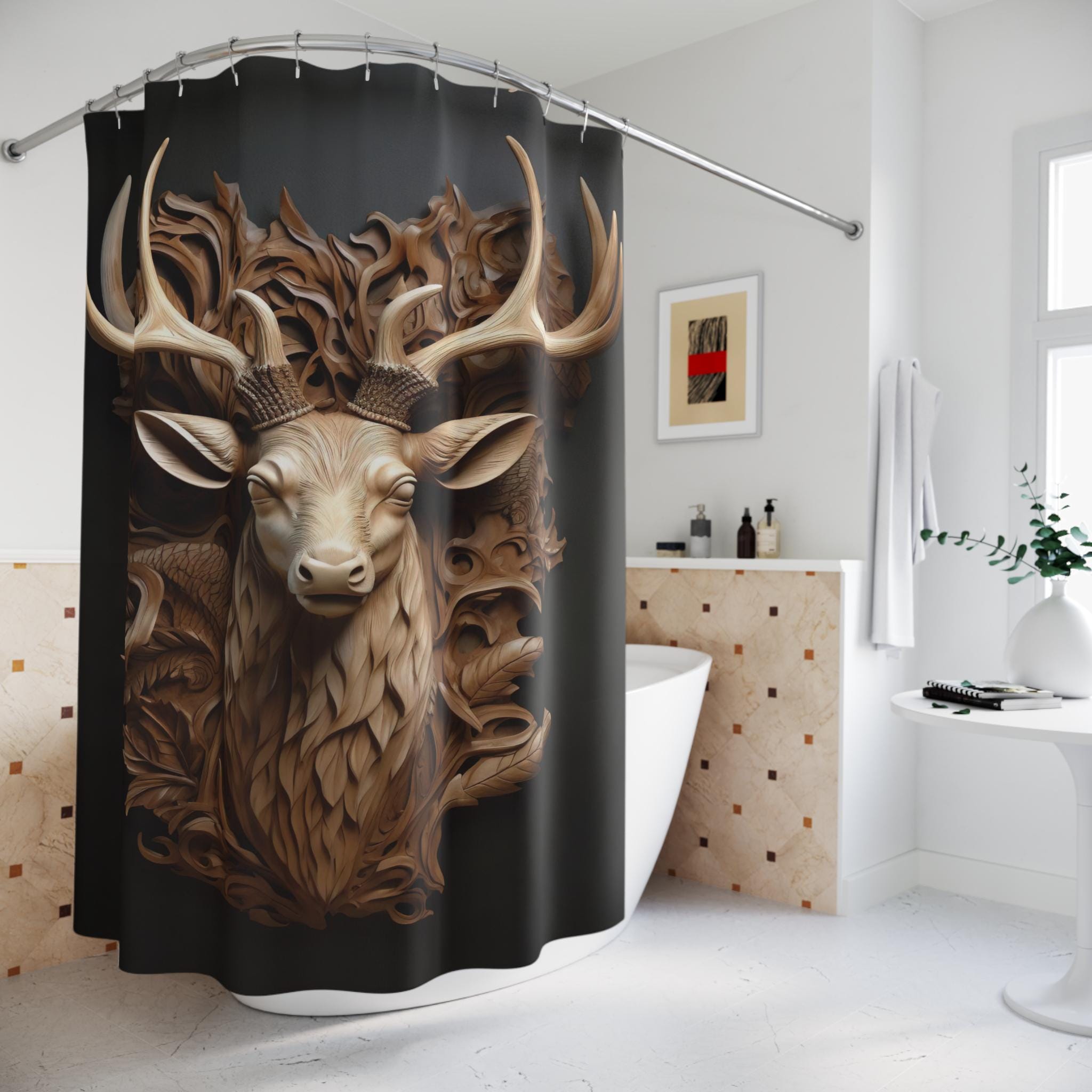 Hunting Buck Shower Curtain: Wildlife Cabin Decor