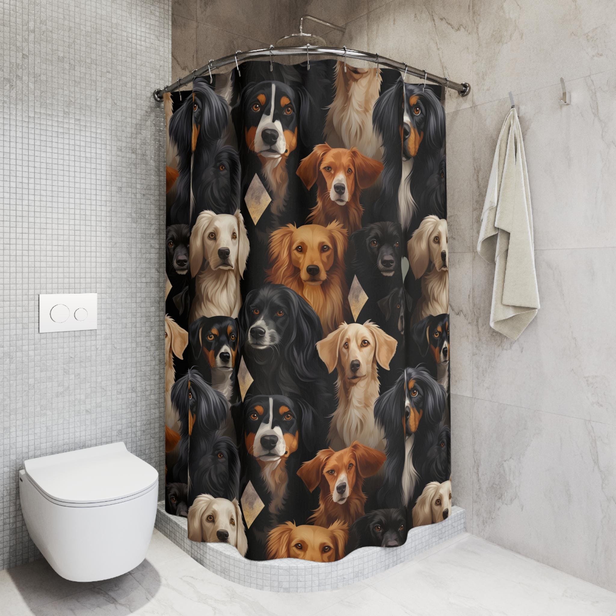 Dog Breed Print Shower Curtain, Pets Bathroom Decor