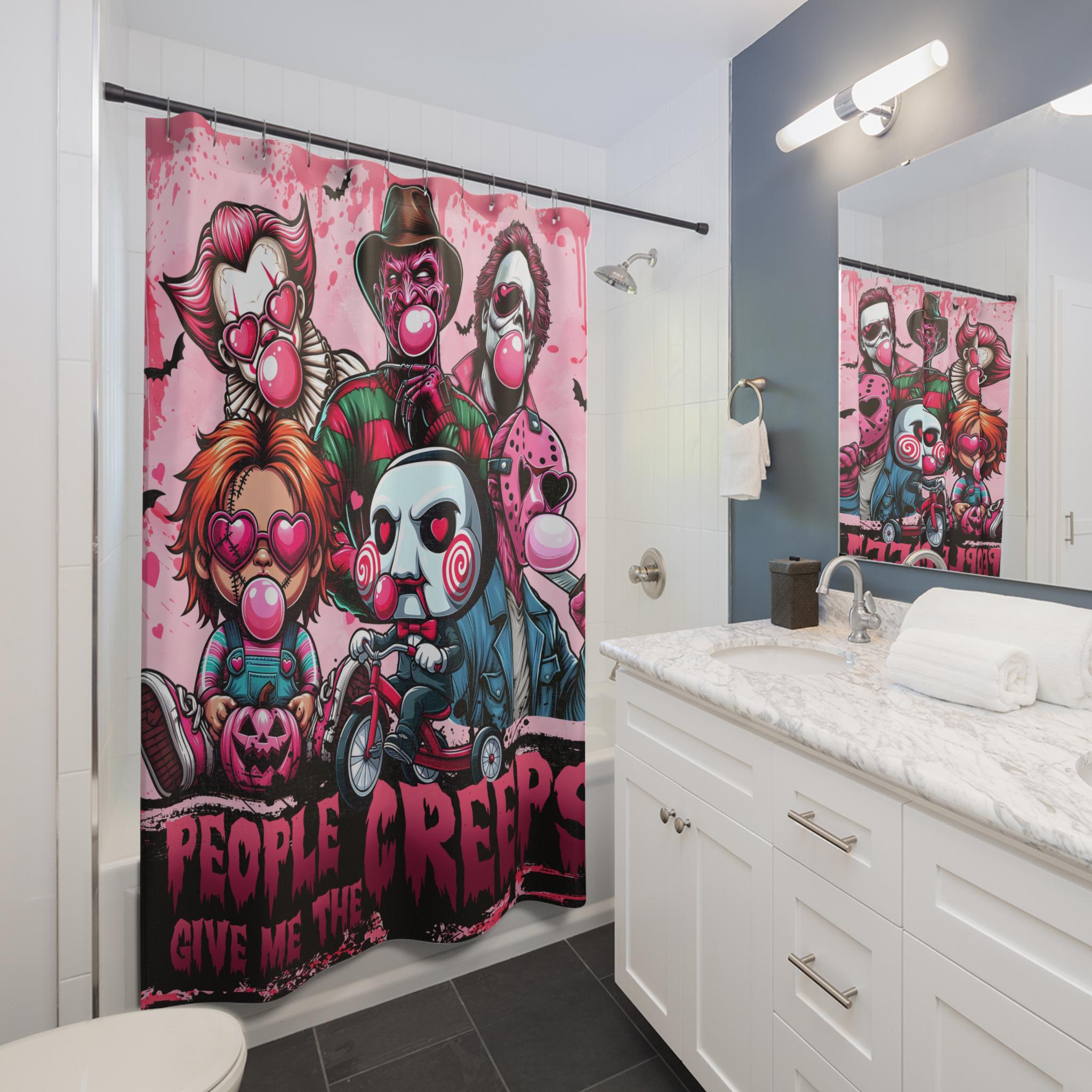 People Give Me The Creeps" Spooky Horror Film Creepy Shower Curtain Bathroom Décor