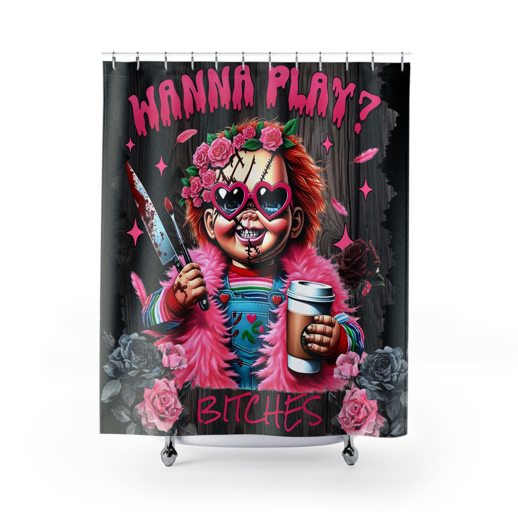 Funny Chucky Shower Curtain: Pink Horror Movie Bathroom Decor