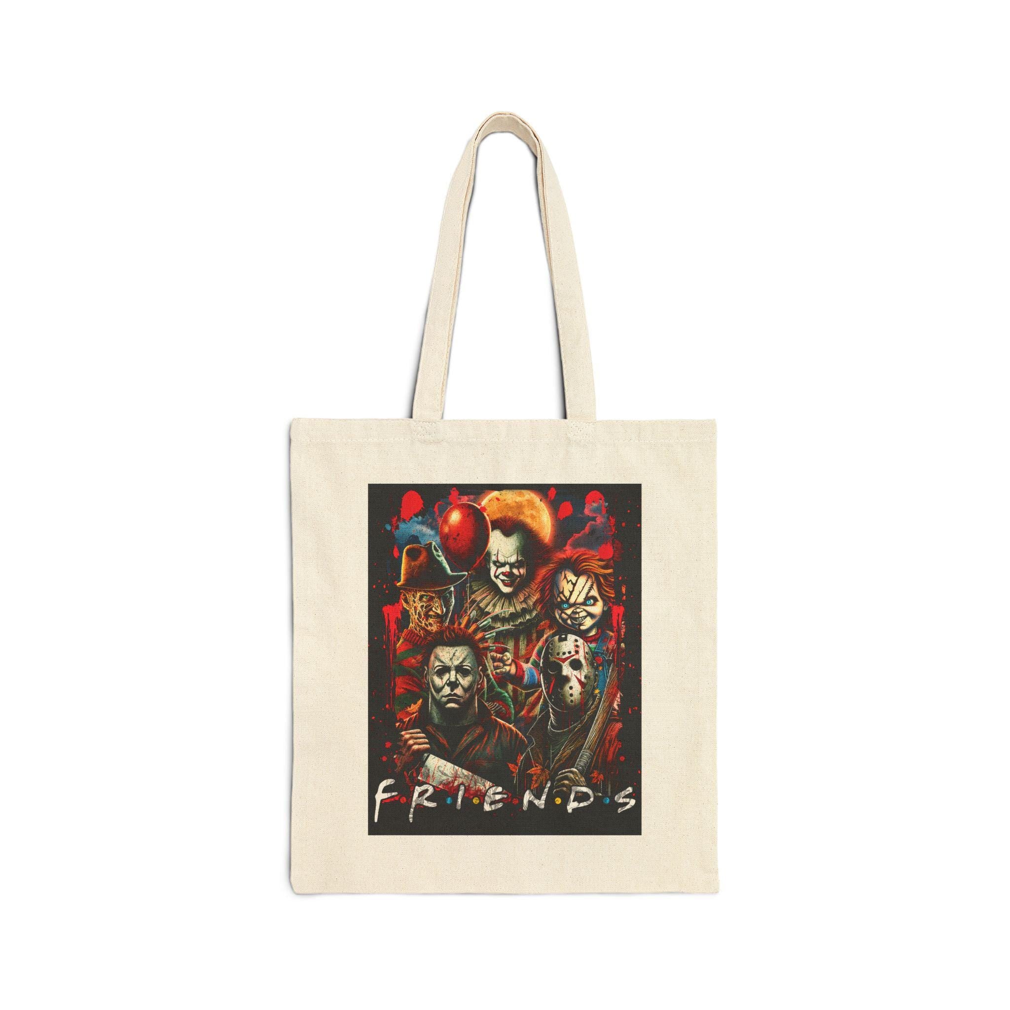 Horror Movie Friends Cotton Canvas Tote Bag: Halloween Fall Bag