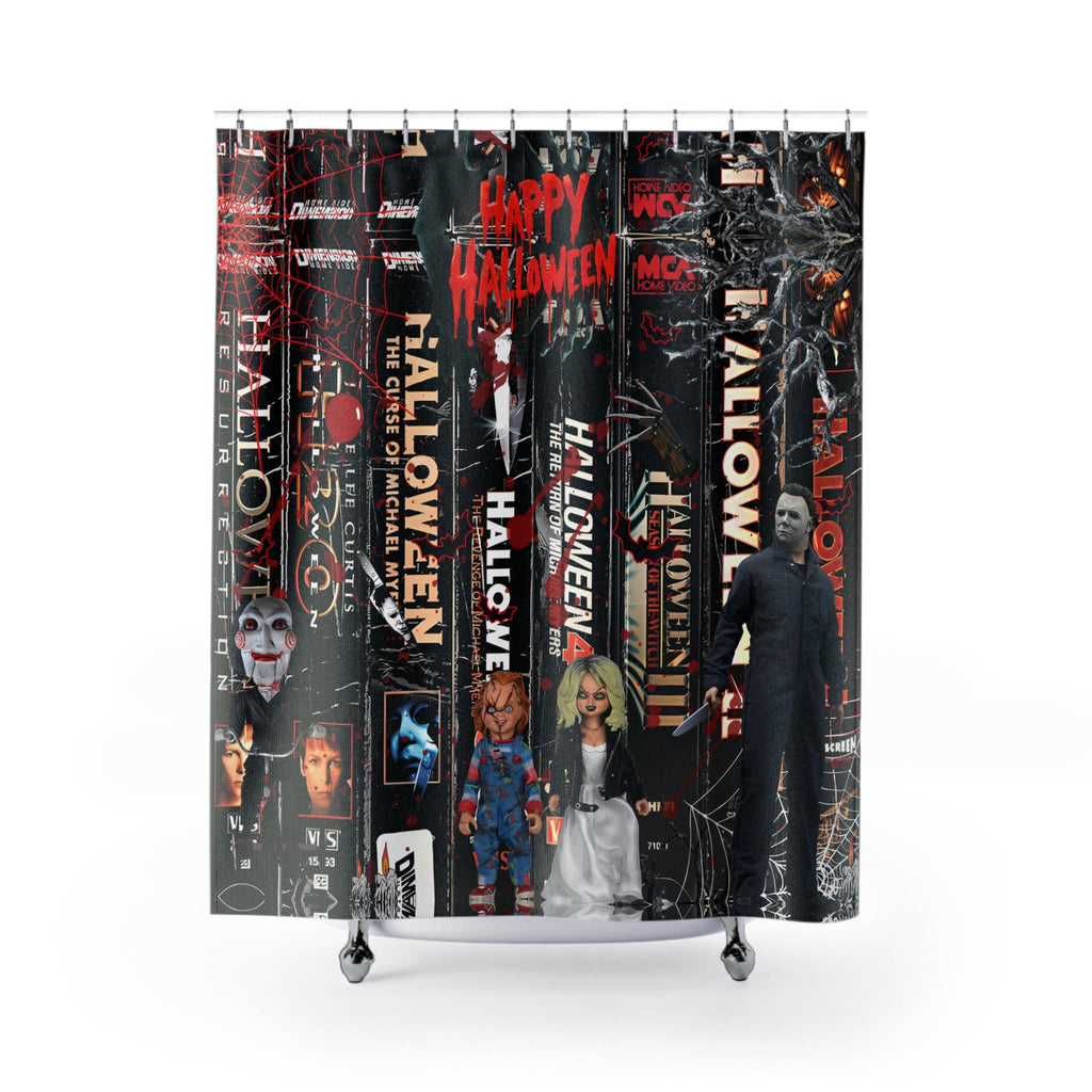 Retro Halloween VHS Shower Curtain: 80s Horror Movie Decor