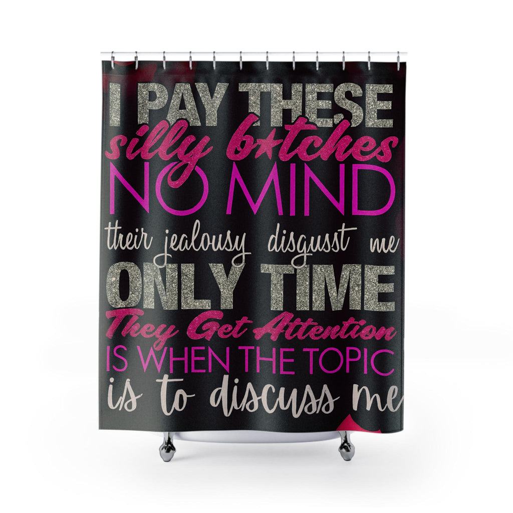 Sassy Glitter Quote Shower Curtain: Pink & Black Floral Bathroom Decor