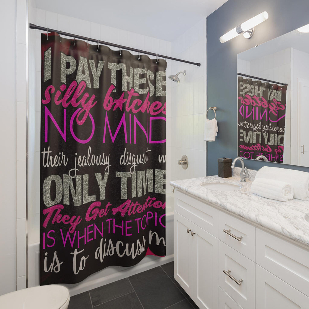 Sassy Glitter Quote Shower Curtain: Pink & Black Floral Bathroom Decor