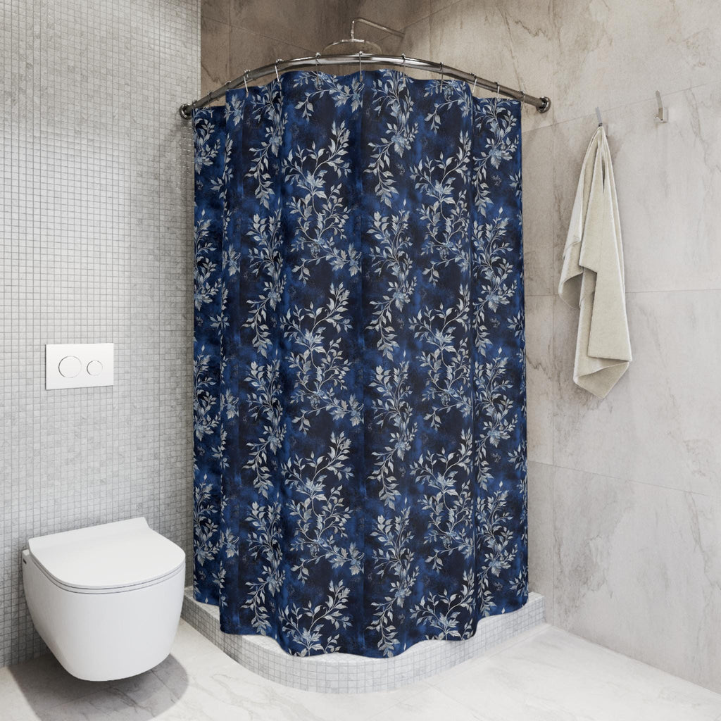 Blue Winter Floral Shower Curtain, Elegant Botanical Bathroom Decor