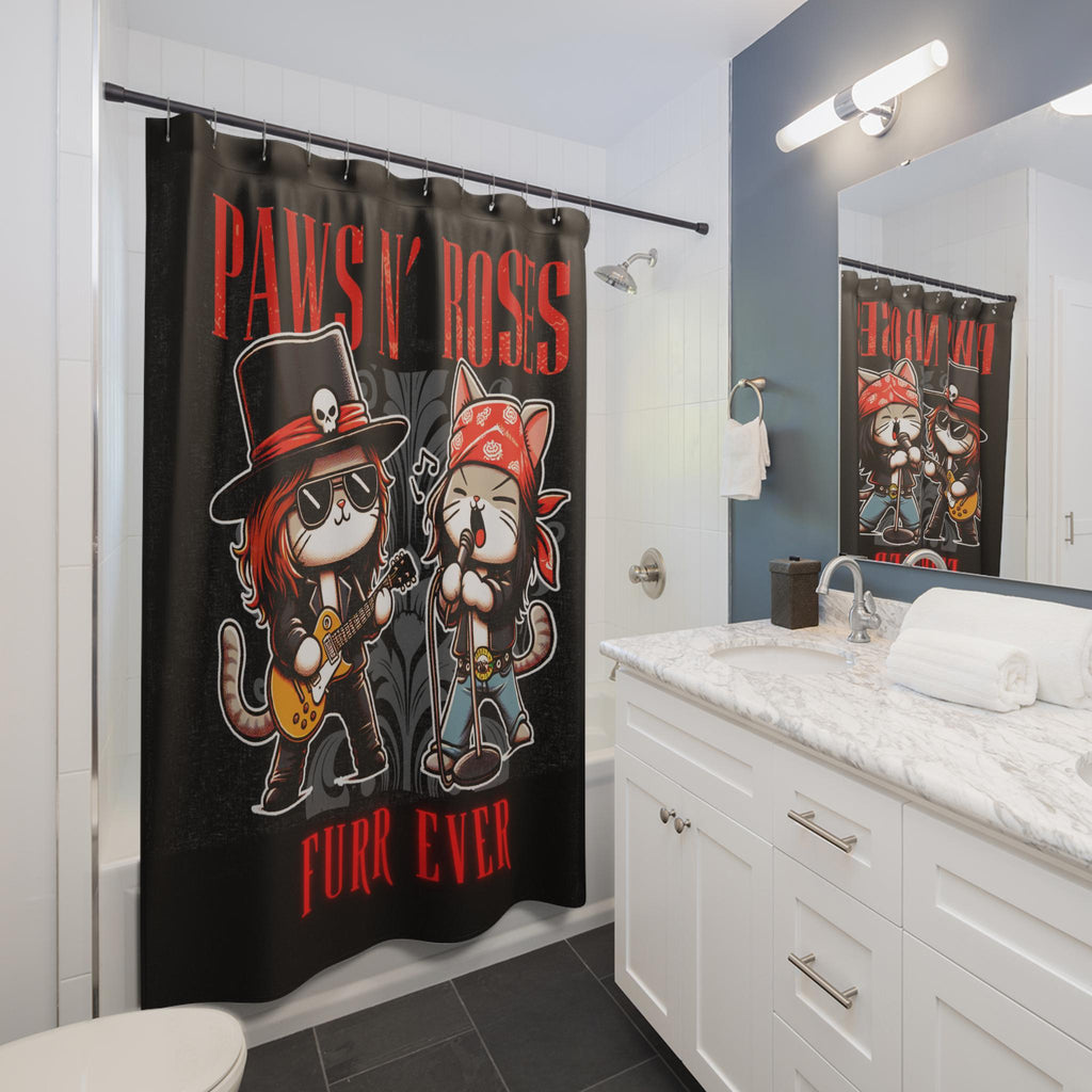 Paws N Roses Feline Rock Culture Tribute Shower Curtain