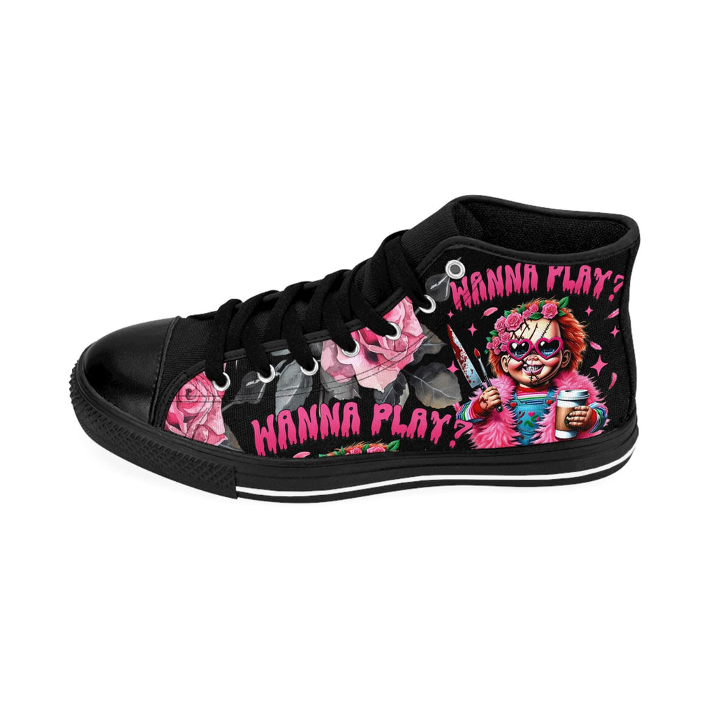 Gothic Horror High-Top Sneakers: "Wanna Play" Chucky Doll Style