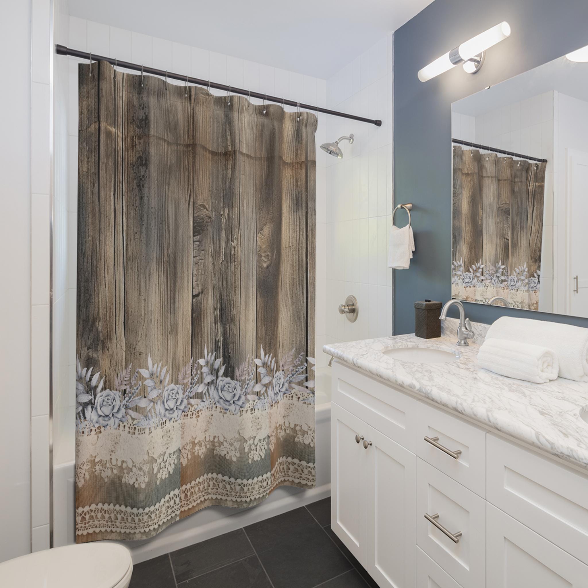 Rustic Wood Grain Shower Curtain: Boho Farmhouse Bathroom Decor