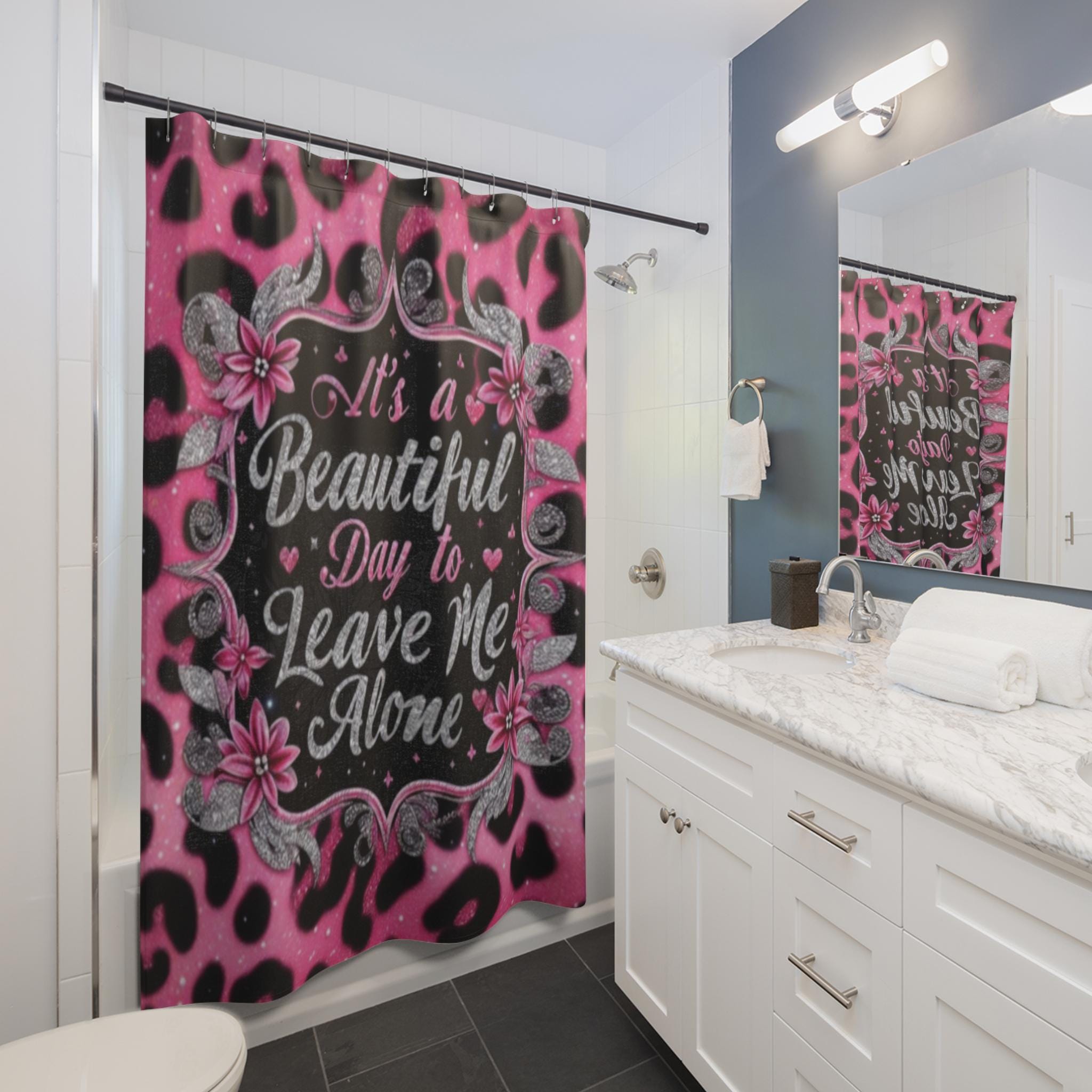 Sassy Leopard Print Shower Curtain: Boho Pink Bathroom Decor