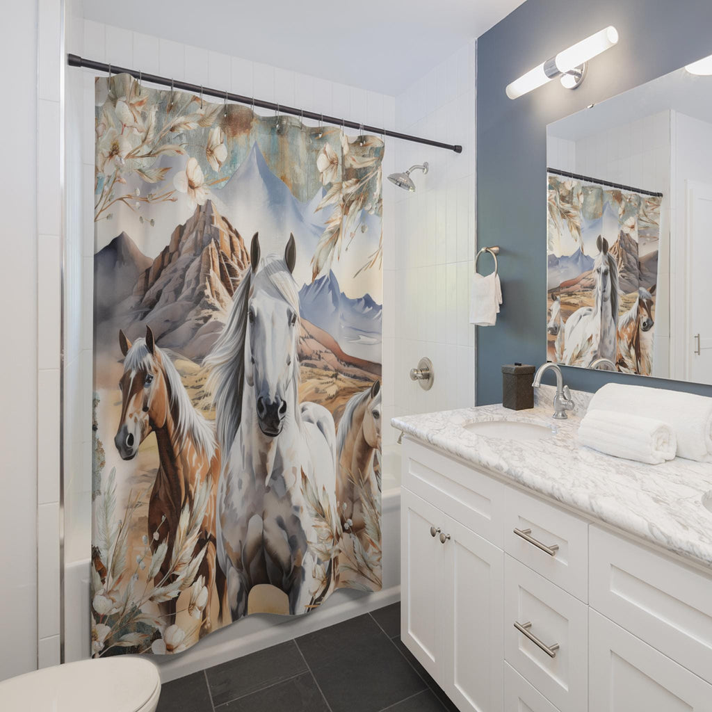 Rustic Horses Shower Curtain: Western Bohemian Bathroom Decor