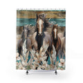 Teal Horses Shower Curtain: Boho Farmhouse Bathroom Decor