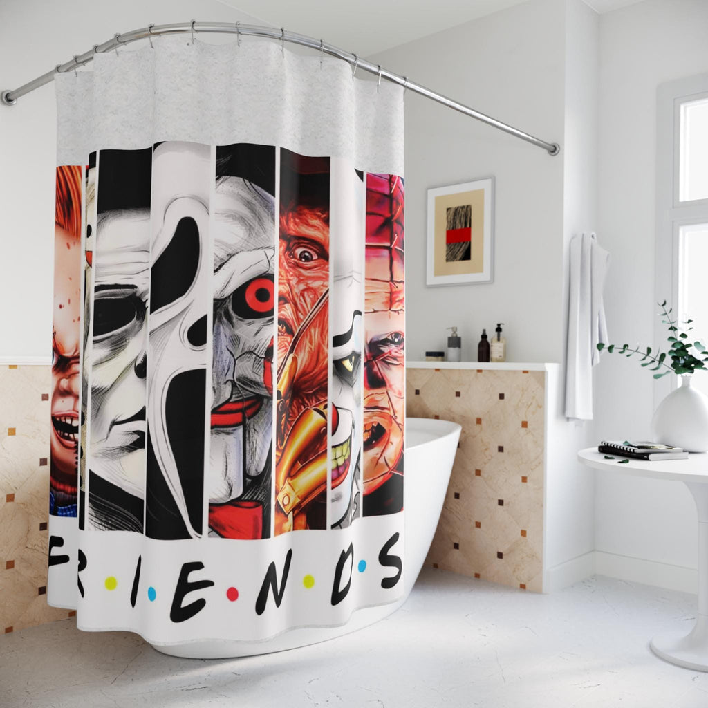 Retro Horror Movie Shower Curtain: "FRIENDS" Parody, Spooky Bathroom Decor