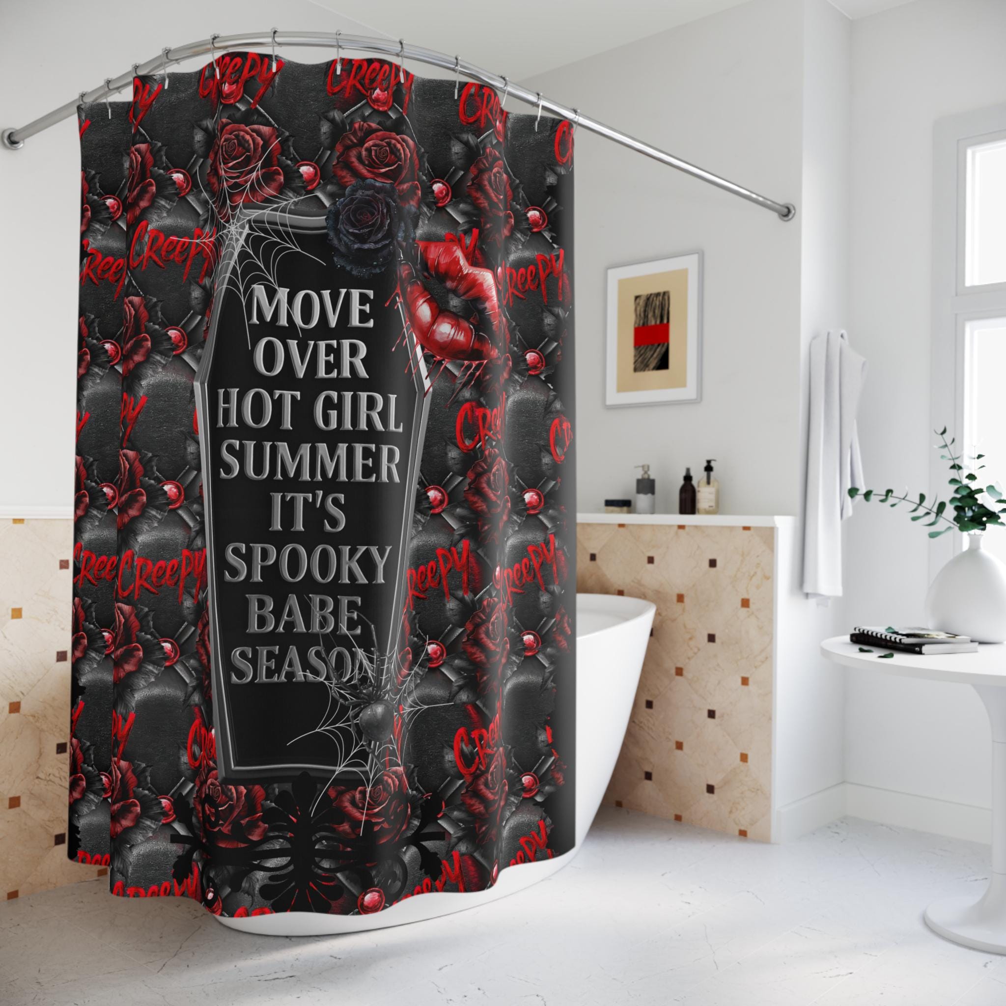 Gothic Dark Red Roses Shower Curtain - Spooky Halloween Decor