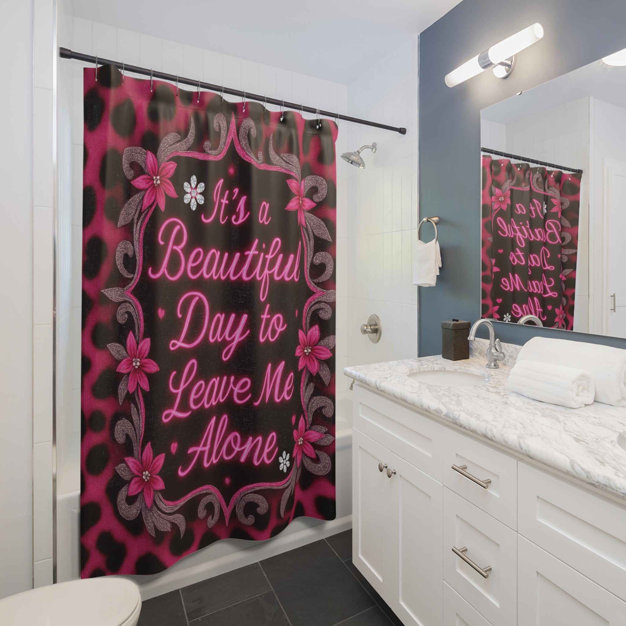 Pink Leopard Print Shower Curtain: Gothic Punk Bathroom Decor