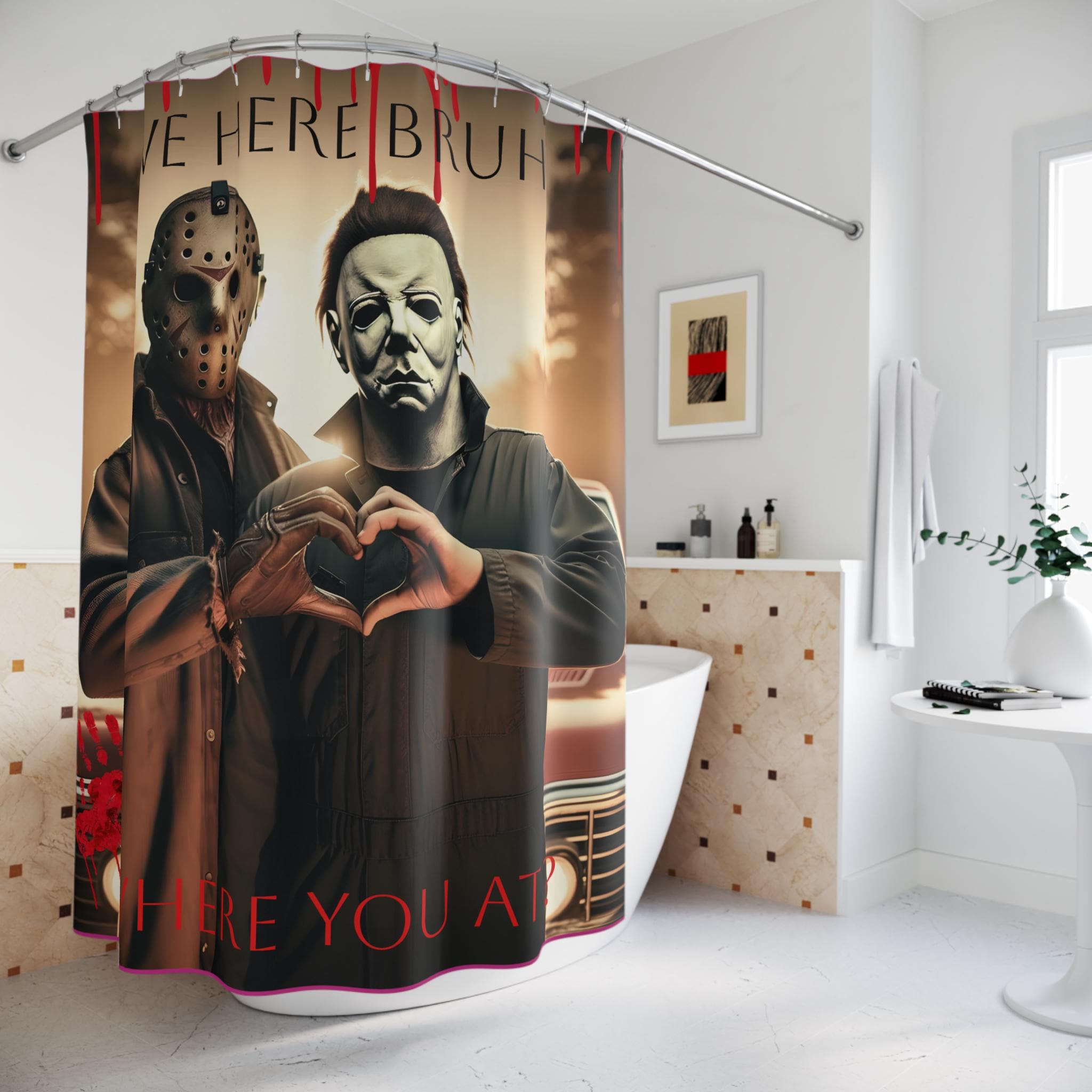 Horror Movie Shower Curtain: Michael Myers & Jason - Gothic Halloween Decor